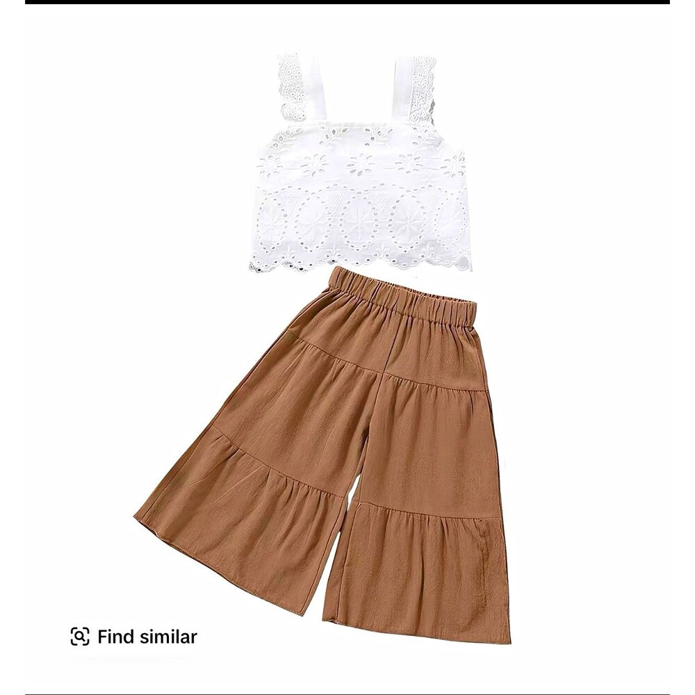Viral TikTok Toddler Girls 2 Piece Eyelet Crop Top Wide Leg Pants Set 2-3T